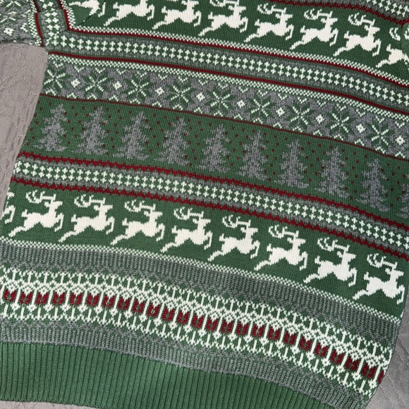 ASPEN MEN’S GREEN CHRISTMAS REINDEER KNIT COTTON SWEATER - Picture 2 of 4